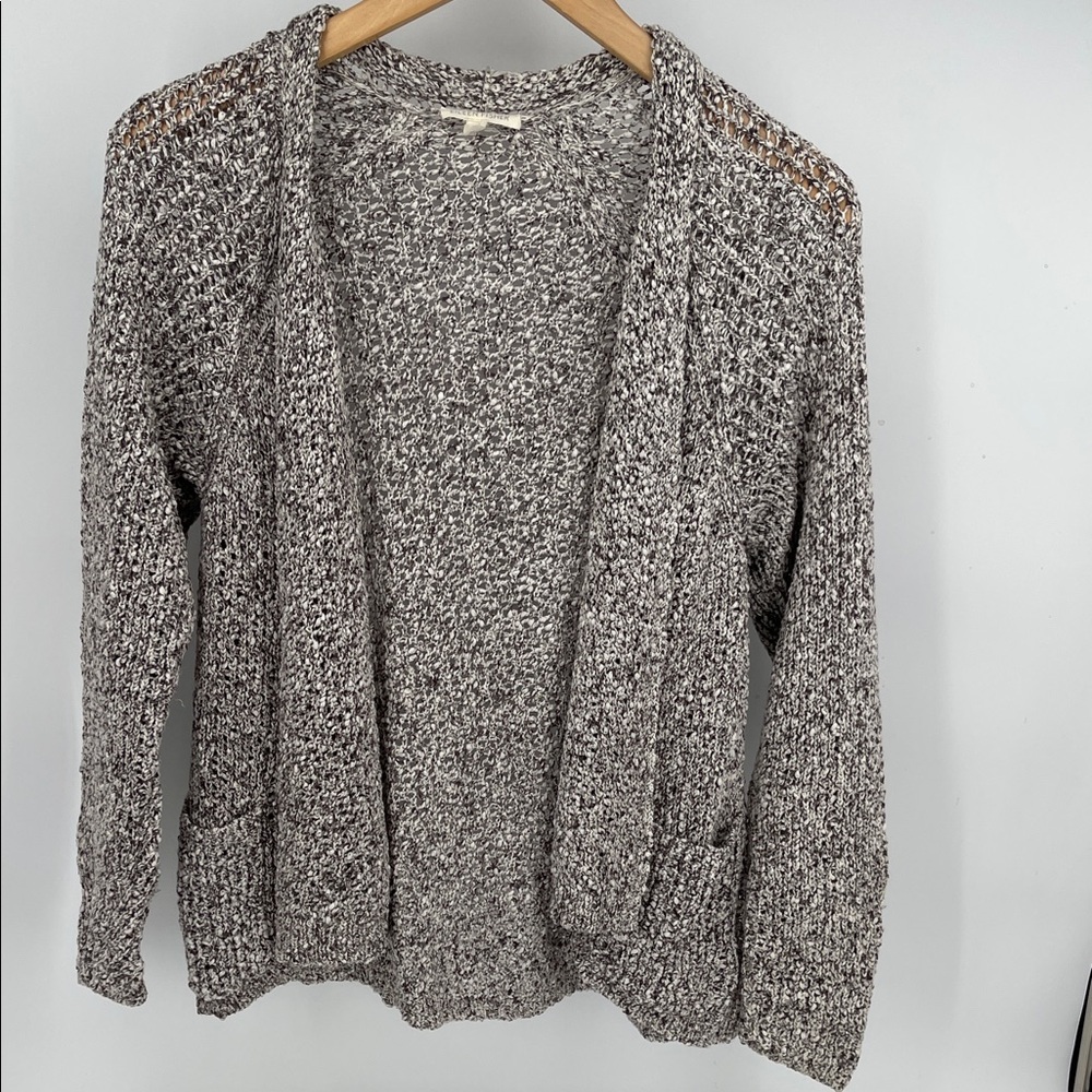Eileen Fisher Textured Draped Gray/White Cardigan Women Large